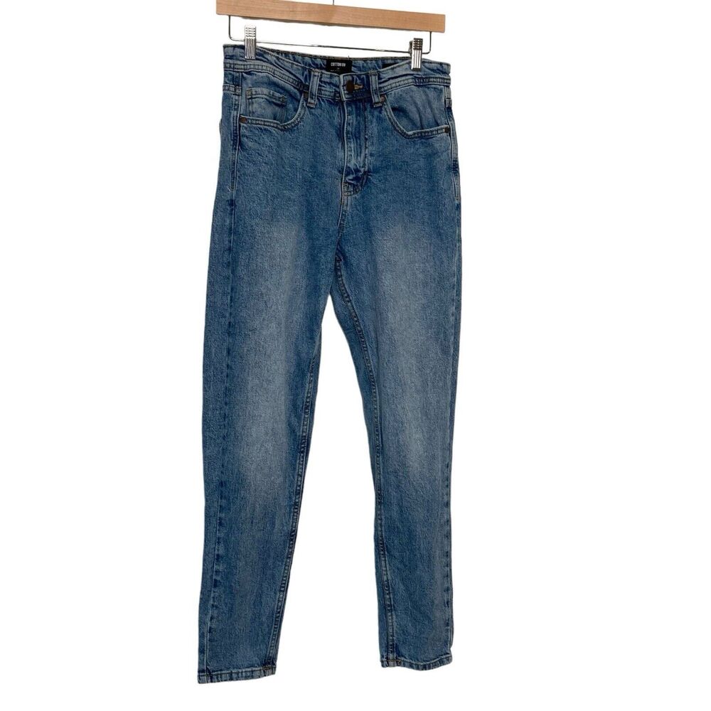 Cotton:On Jeans 28 Womens Blue Denim Tapered Leg Cuffed Distressed Modern Fit